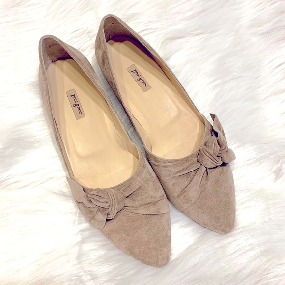 Rare* PAUL GREEN Nova Flat Antelope Suede size 10 • tan bow tie flat pointed toe - Picture 4 of 14